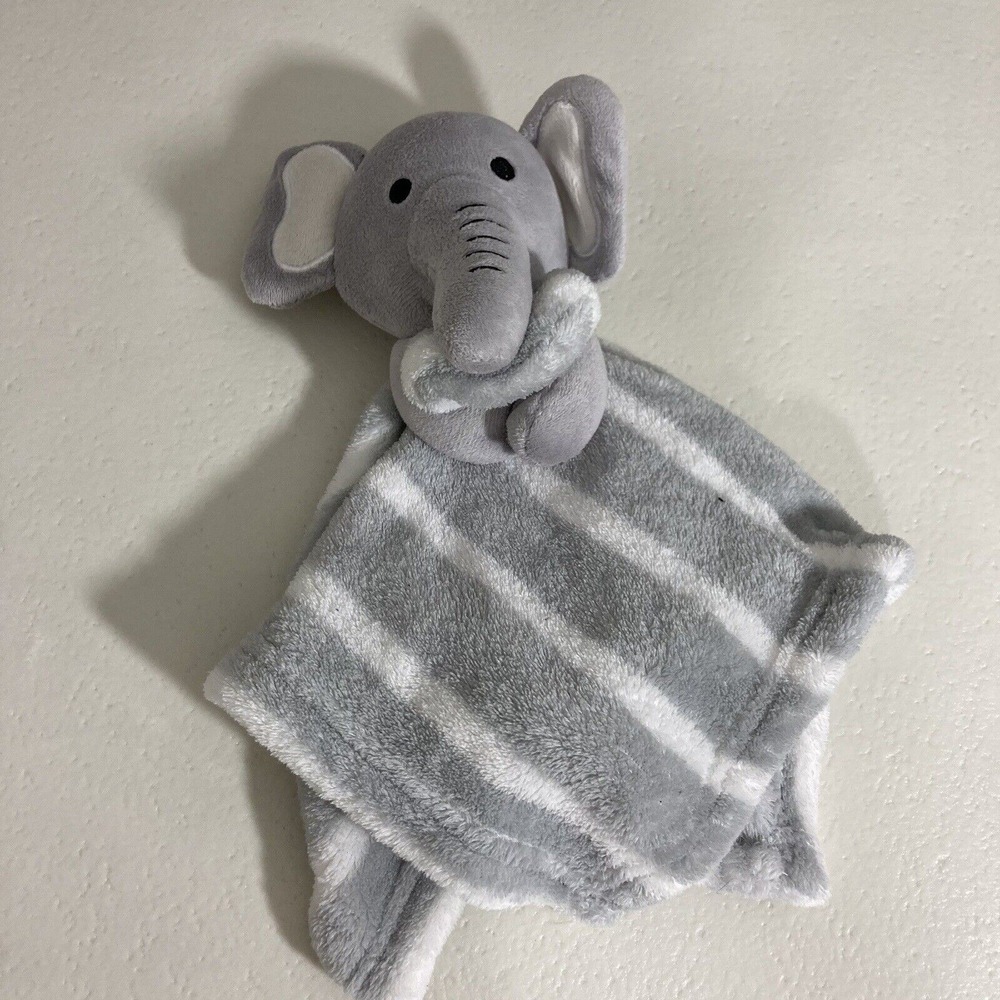 Gray Elephant Animal Security Baby Lovey Plush‎ White Striped
